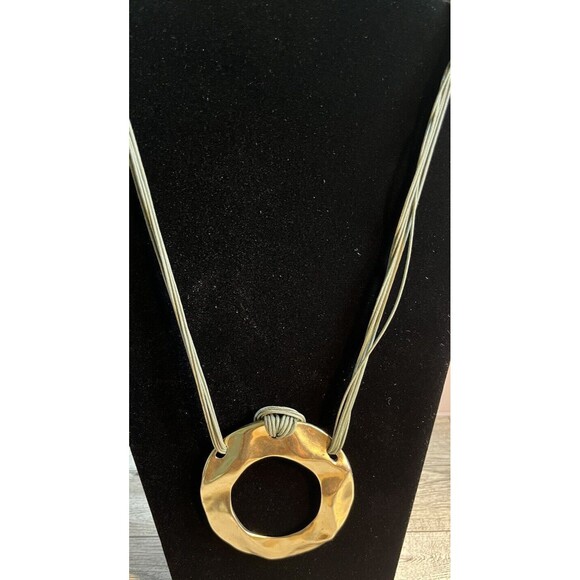 Chico's Sage Multi Strand Silk Cord Silver Tone Hoop Pendant Necklace 23" - Picture 2 of 7